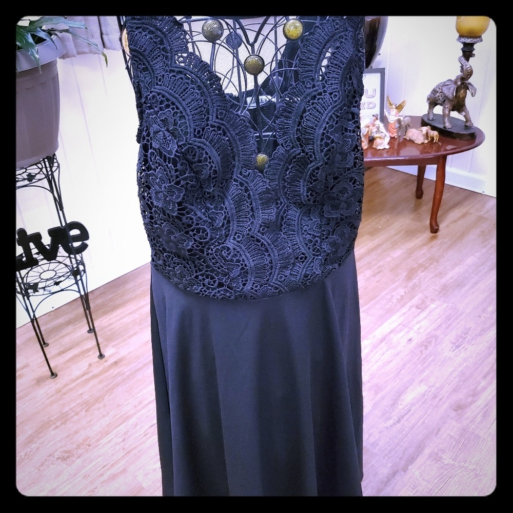 Black  lace front skater dress